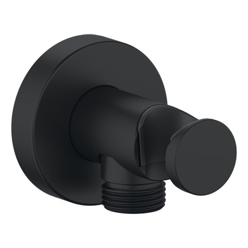 Duravit Round Matt Black Wall Outlet with Shower Holder Duravit Round Matt Black Wall Outlet with Shower Holder