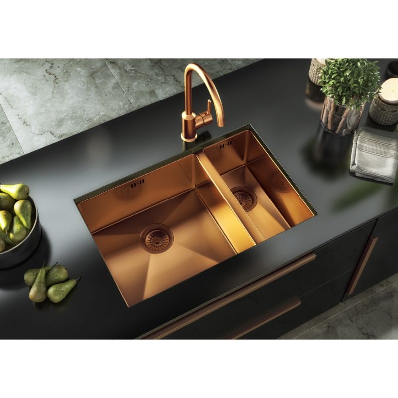 Ellsi Elite 1.5 Bowl Inset/Undermounted Steel Kitchen Sink Copper