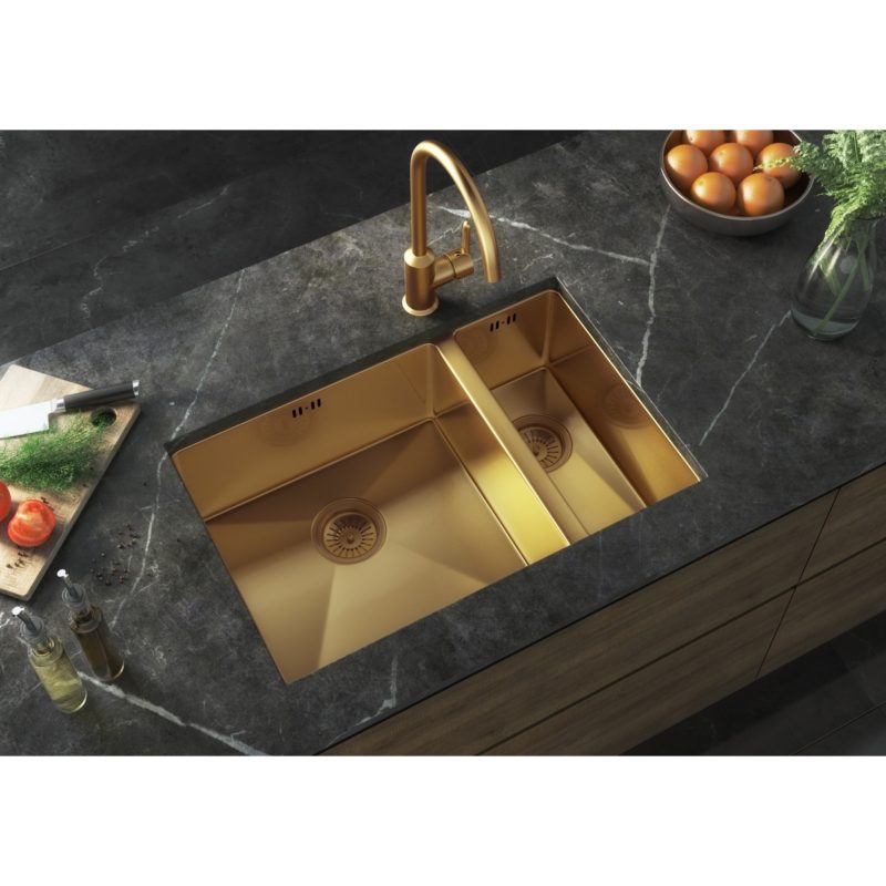 Ellsi Elite 1.5 Bowl Inset/Undermounted Steel Kitchen Sink Gold