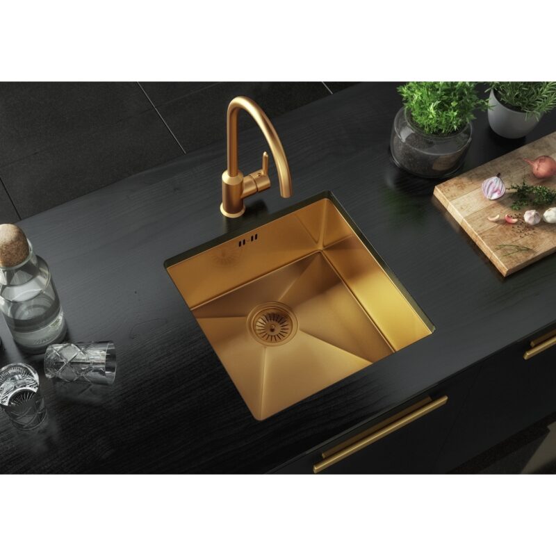 Ellsi Elite 1 Bowl Stainless Steel Kitchen Sink & Waste Gold