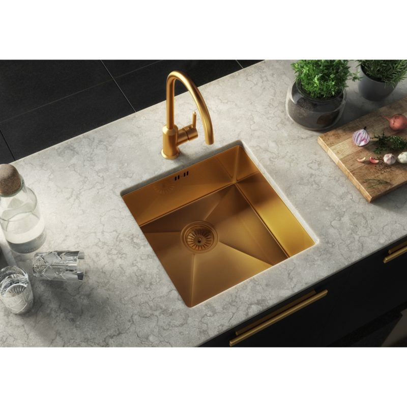 Ellsi Elite 1 Bowl Stainless Steel Kitchen Sink & Waste Gold