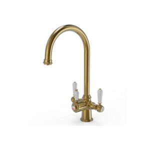 Ellsi 3 in 1 Cruciform Hot Water Kitchen Sink Mixer Brushed Gold/White