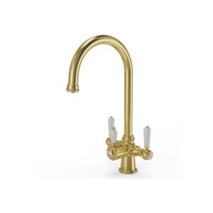 Ellsi 3 in 1 Cruciform Hot Water Kitchen Sink Mixer Brushed Brass/White