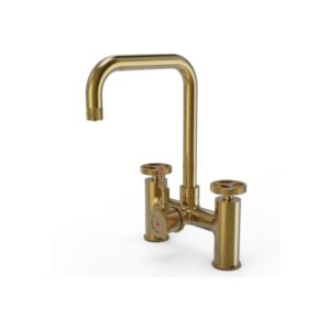 Ellsi 3 in 1 Industrial Bridge Hot Water Kitchen Sink Mixer Brushed Gold