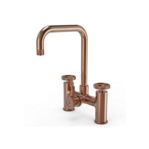Ellsi 3 in 1 Industrial Bridge Hot Water Kitchen Sink Mixer Brushed Copper