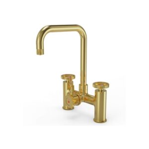 Ellsi 3 in 1 Industrial Bridge Hot Water Kitchen Sink Mixer Brushed Brass