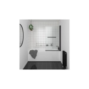 Essential Designer 1400x850mm Bath Screen with Handle Matt Black