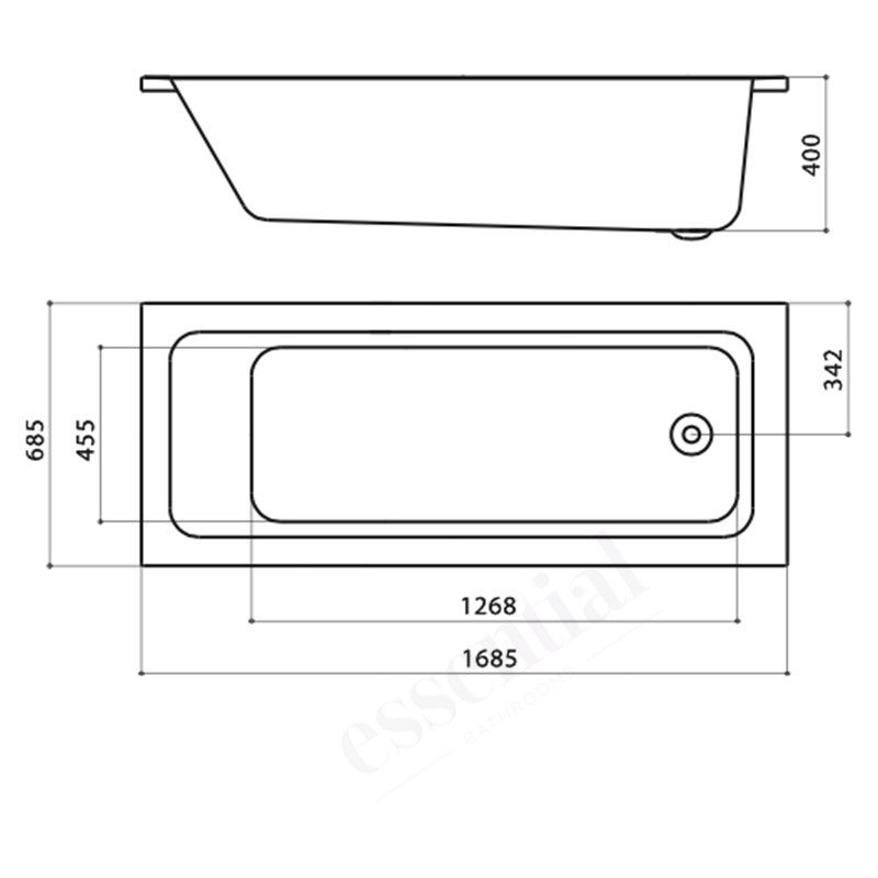 Essential Bromley Rectangular Bath Quartz 1700x700mm 0 Tap Holes