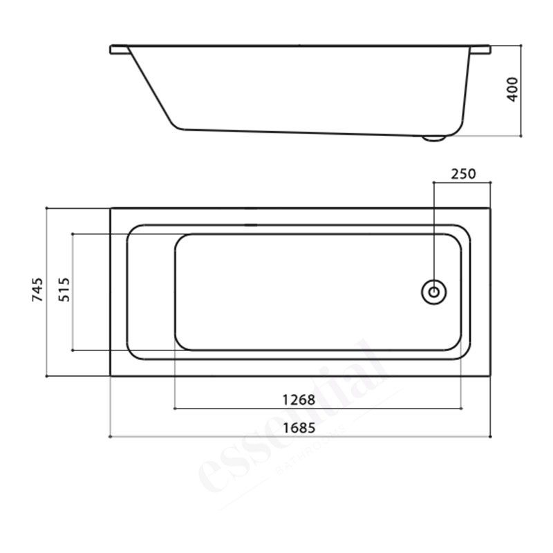 Essential Bromley Rectangular Bath Quartz 1700x750mm 0 Tap Holes