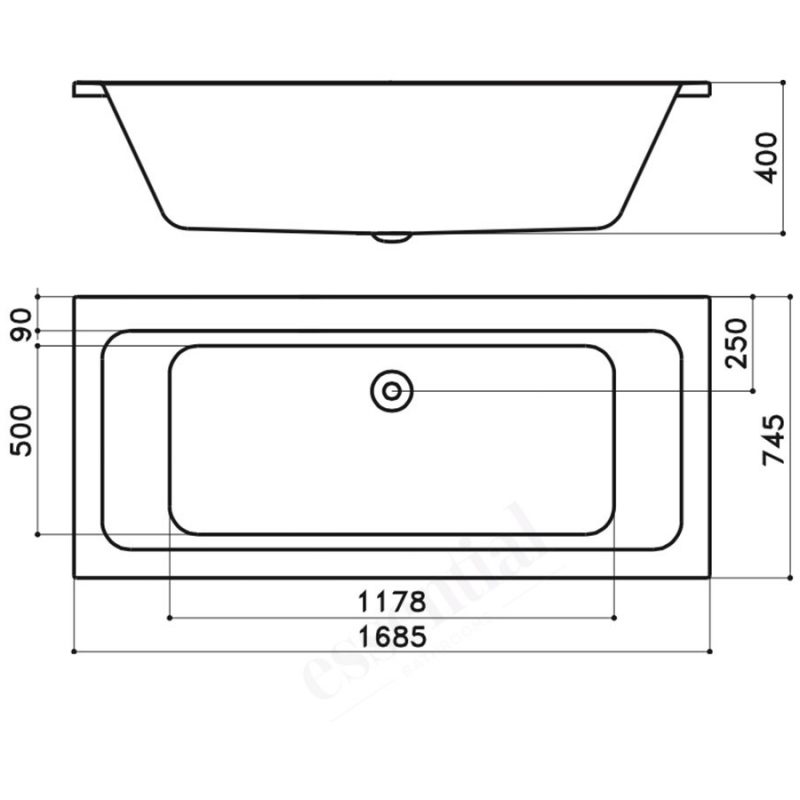 Essential Islington Rectangular Bath 1700x750mm 0 Tap Holes