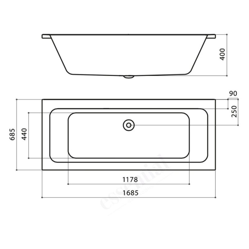 Essential Islington Rectangular Bath 1700x700mm 0 Tap Holes