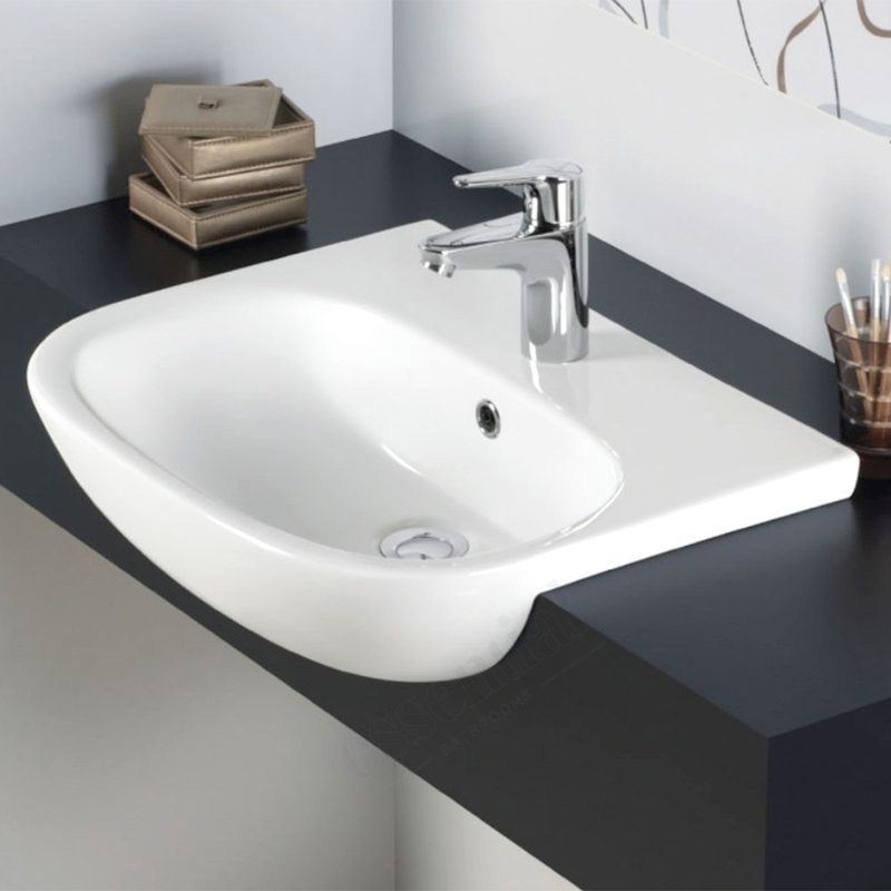 Essential Lily Semi Recessed Basin Only 520mm 1 Tap Hole White