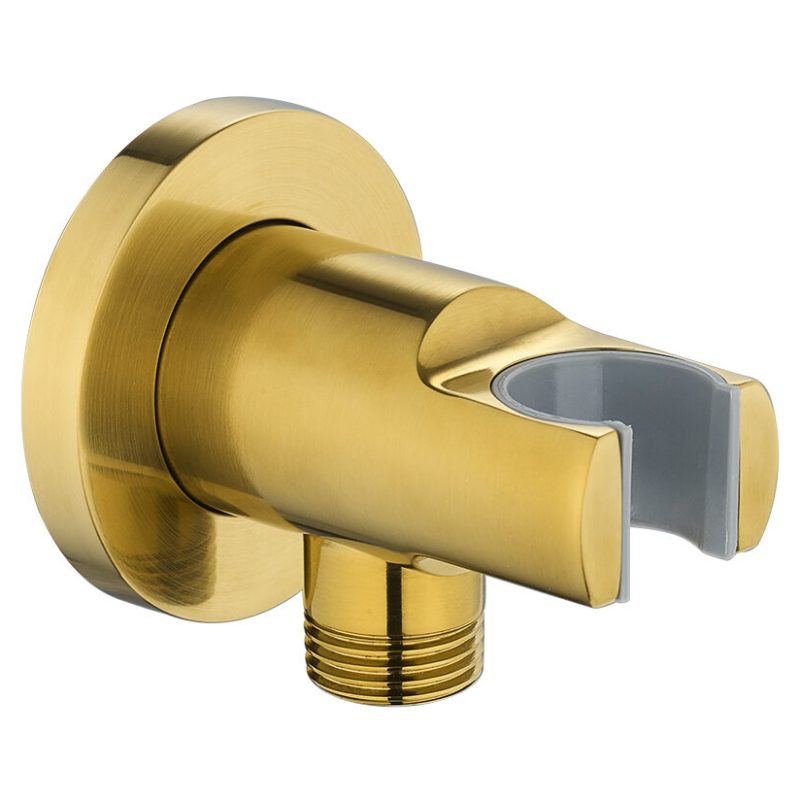 Flova Wall Outlet Elbow with Handset Holder Brushed Brass