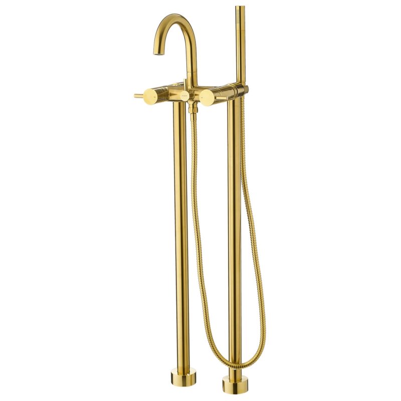 Flova Levo Floor Standing Bath Shower Mixer Brushed Brass