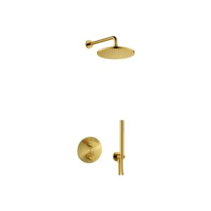 Flova Levo Round Shower Pack with Rainshower & Handshower Kit Brushed Gold