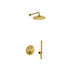 Flova Levo GoClick Round Shower Pack with Rainshower & Handshower Kit Brushed Gold
