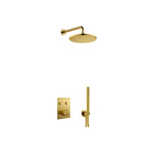 Flova Levo GoClick Square Shower Pack with Rainshower & Handshower Kit Brushed Gold