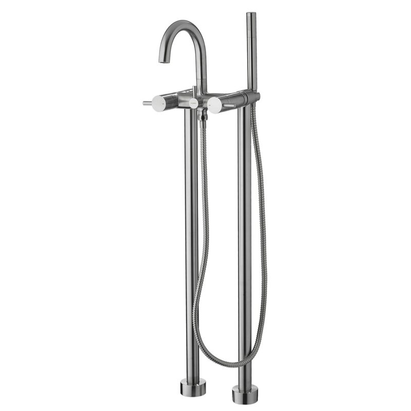Flova Levo Floor Standing Bath Shower Mixer Brushed Nickel
