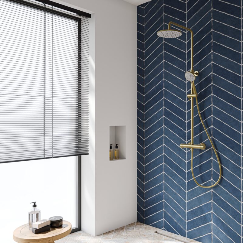 Flova Linea Thermostatic 2-Outlet Adjustable Height Shower Column Brushed Brass