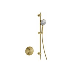 Flova Levo Round Shower Pack with Slide Rail Brushed Brass
