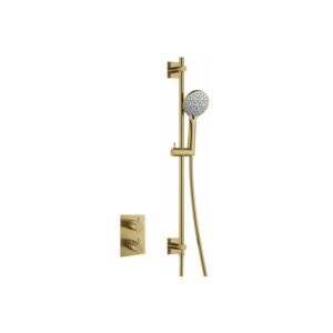 Flova Levo Square Shower Pack with Slide Rail Brushed Brass