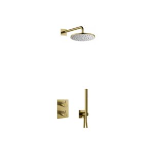 Flova Levo Square Shower Pack with Rainshower & Handshower Kit Brushed Brass