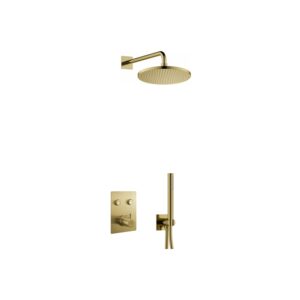 Flova Levo GoClick Square Shower Pack with Rainshower & Handshower Kit Brushed Brass