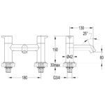 Flova Moonlight 2-Hole Deck Mounted Bath Shower Mixer Brushed Brass