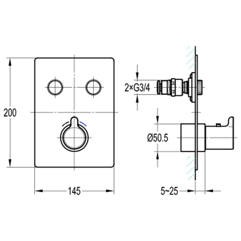 Flova Moonlight Square 2-Outlet GoClick Shower Finishing Set Brushed Brass