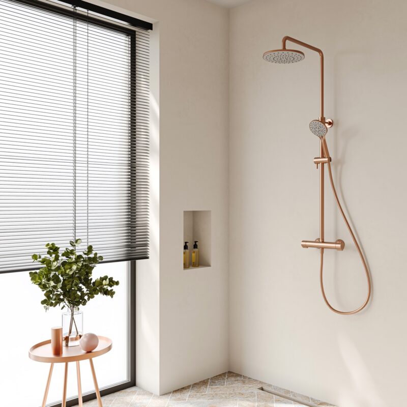 Flova Linea Thermostatic 2-Outlet Adjustable Height Shower Column Brushed Bronze