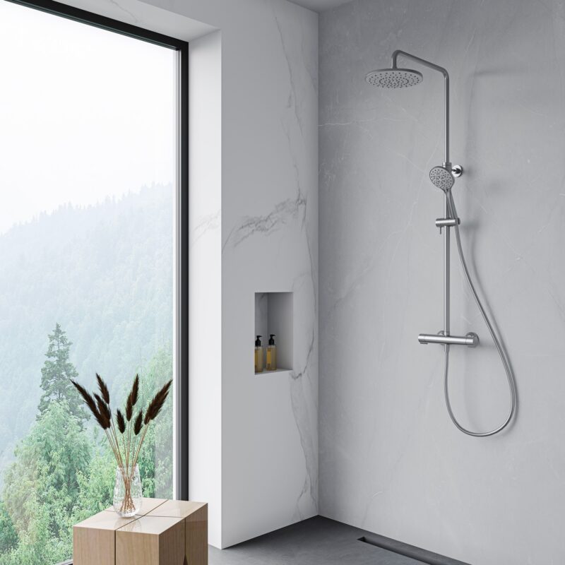 Flova Linea Thermostatic 2-Outlet Adjustable Height Shower Column Chrome