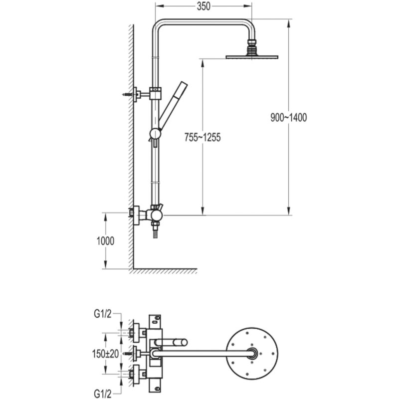 Flova Linea Thermostatic 2-Outlet Adjustable Height Shower Column Chrome