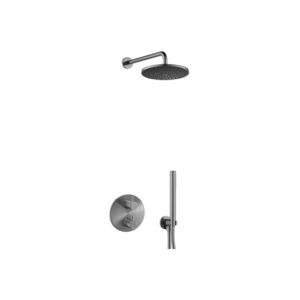 Flova Levo Round Shower Pack with Rainshower & Handshower Kit Gun Metal
