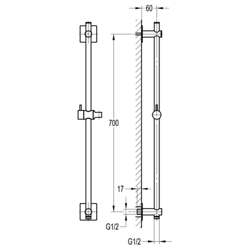Flova Slide Rail with Integral Wall Outlet Square Plate Gun Metal