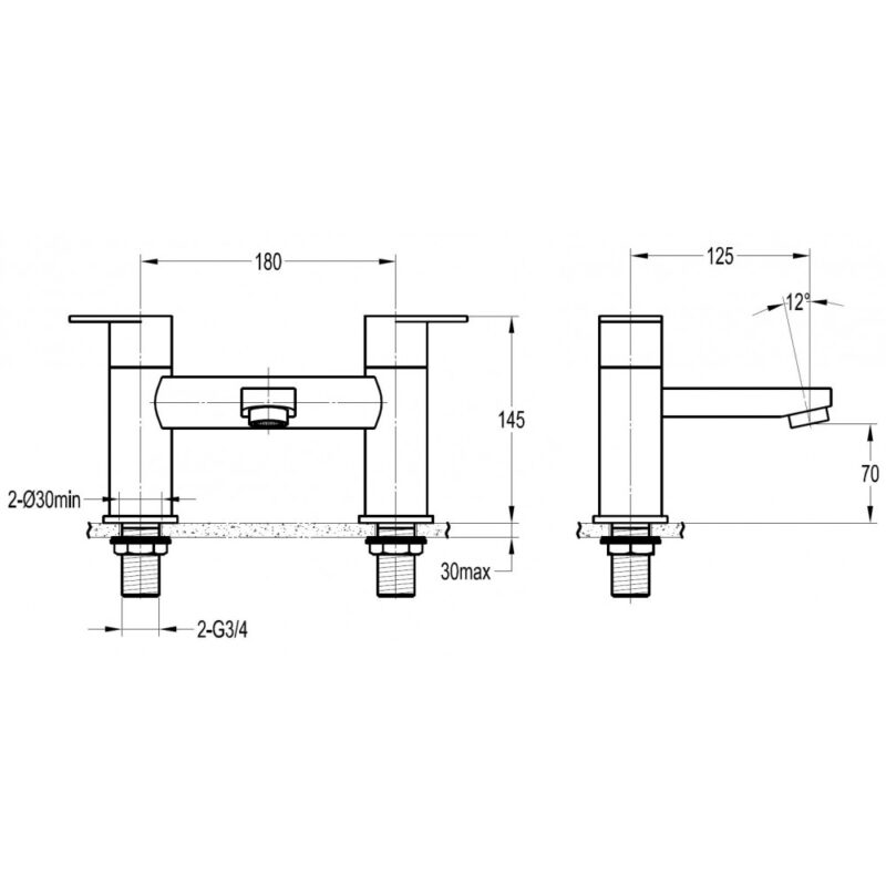 Flova Smart Deck Mounted Bath Filler Tap Gun Metal