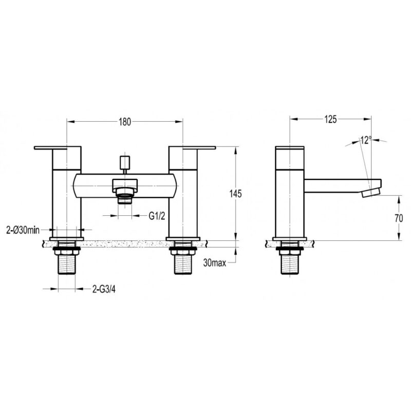 Flova Smart Deck Mounted Bath Shower Mixer Tap Gun Metal