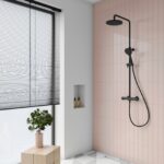 Flova Linea Thermostatic 2-Outlet Adjustable Height Shower Column Matt Black