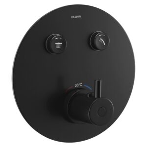 Flova Levo GoClick 2 Button Shower Finishing Kit Round Plate Matt Black