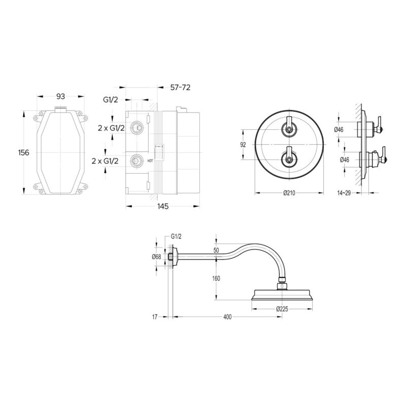 Flova Liberty Round Shower Pack with Brass Rainshower & Handshower Bronze