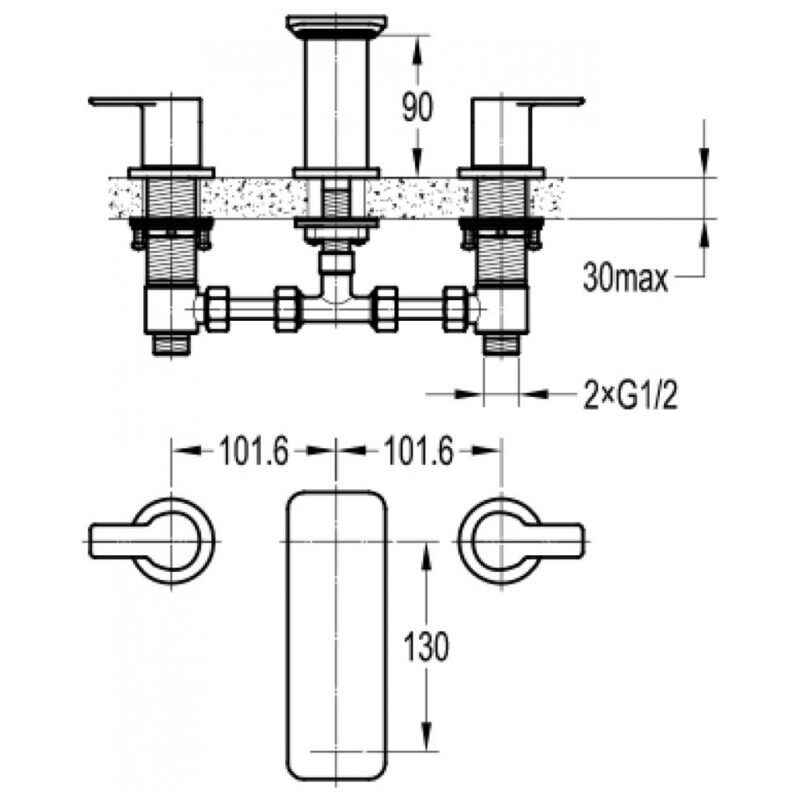 Flova Spring 3-Hole Deck Mounted Basin Mixer