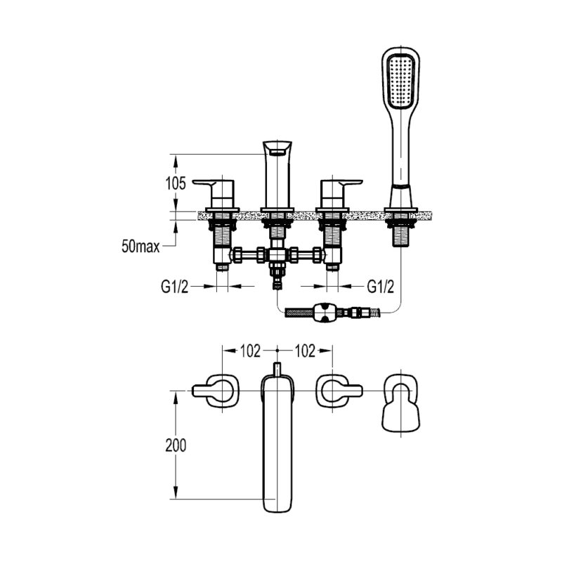 Flova Urban 4-Piece Bath Shower Mixer with Handset & Hose