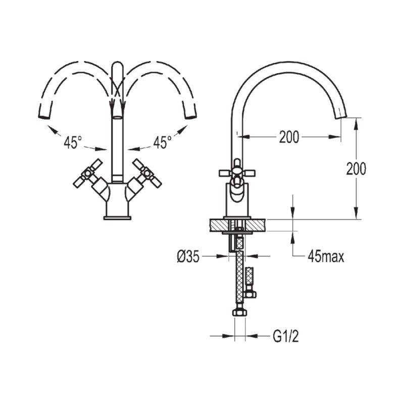 Flova XL Two Handle Swivel Spout Monobloc Kitchen Mixer