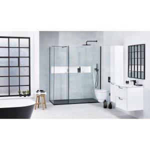 Aquaglass  Black L Shape Walk-In Shower Enclosure 800mm