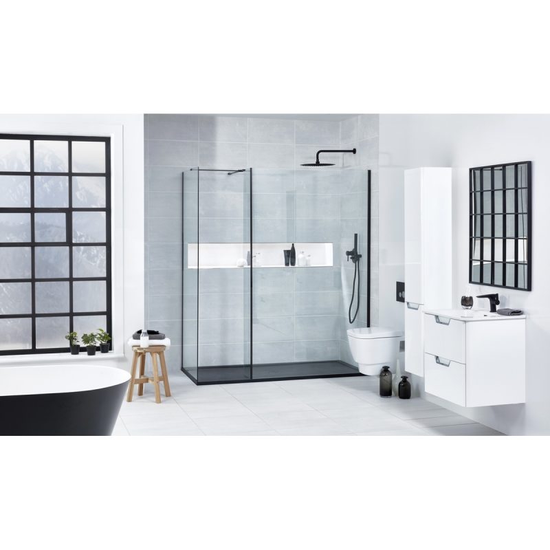 Aquaglass  Black L Shape Walk-In Shower Enclosure 800mm