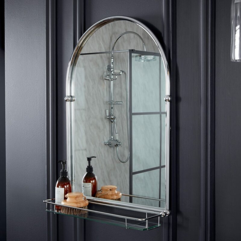 Holborn Traditional Arched Mirror with Glass Shelf Chrome