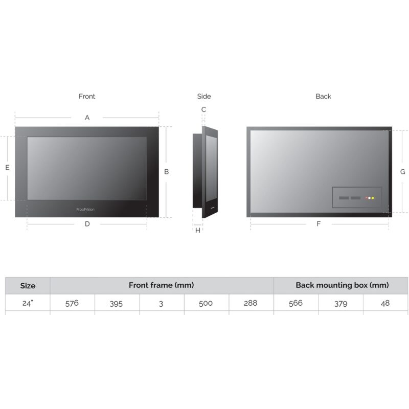 Frontline Black Finish 24" Bathroom TV