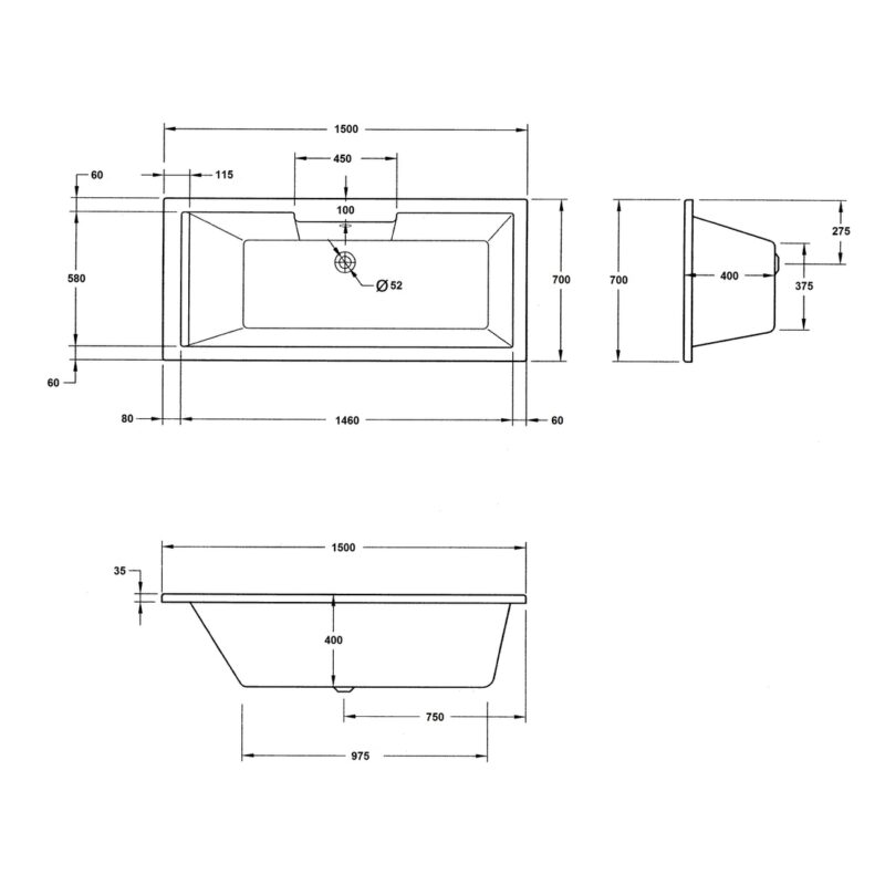 Aquabathe Legend 1500 x 700mm Bath