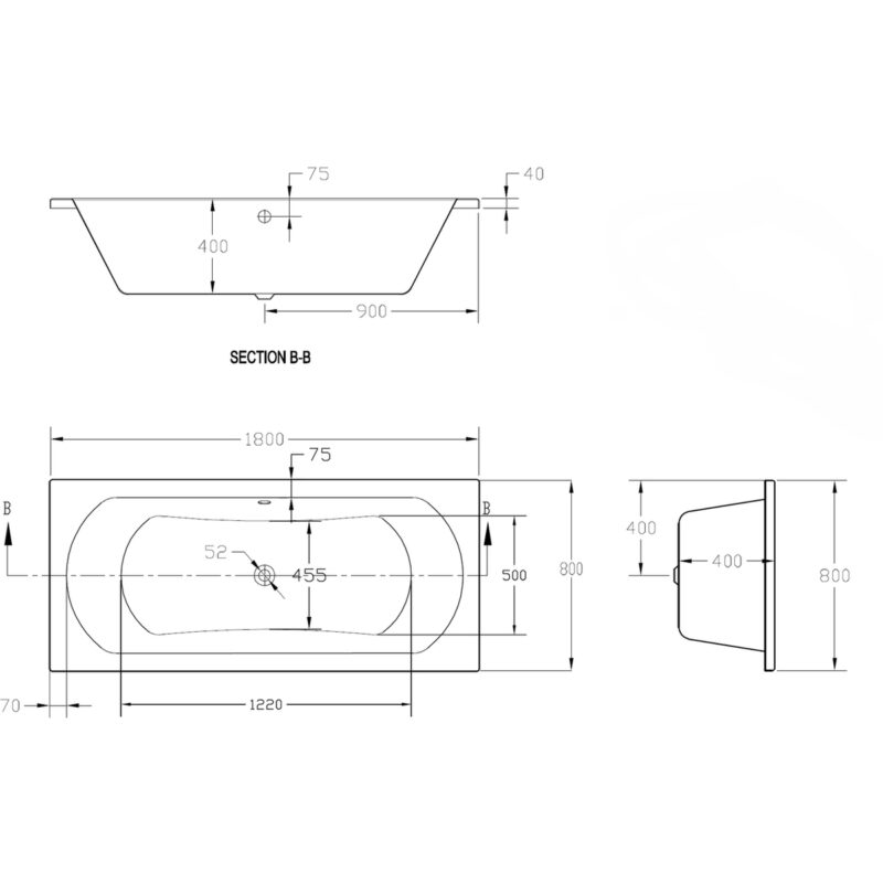 Aquabathe Duo 1800 x 800mm Double Ended Bath