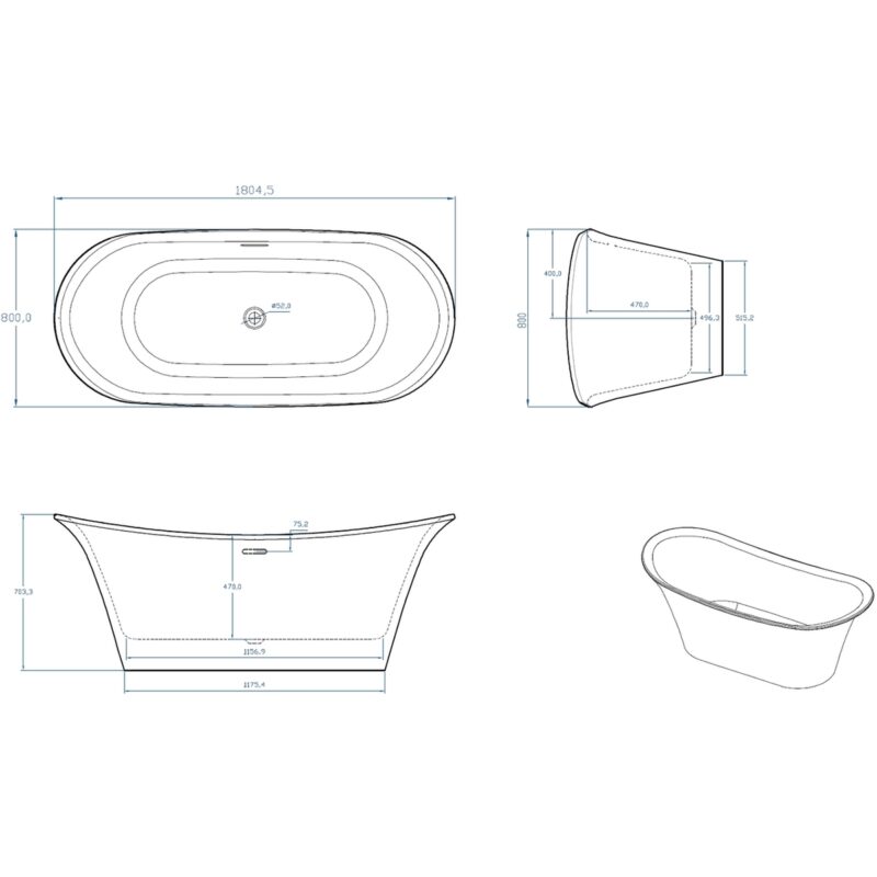 Holborn Bow 1800x800mm Luxury Freestanding Traditional Bath