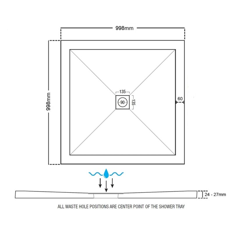 Aquaglass Slimline Square Shower Tray 1000x1000mm